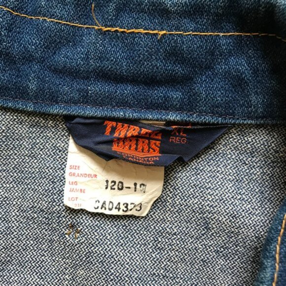 Three Bars Denim Jean Zip Front Jacket Gold Stud Detail Vintage Made in Canada - Picture 6 of 10